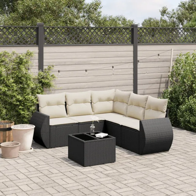 vidaXL 6-delige Loungeset met kussens poly rattan zwart, foto 2