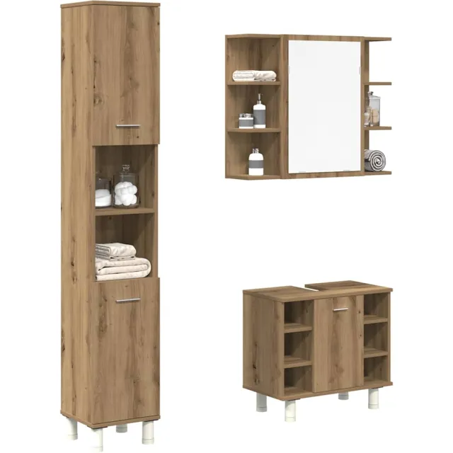 vidaXL 3-delige Badkamermeubelset bewerkt hout artisanaal eikenkleur Bruin