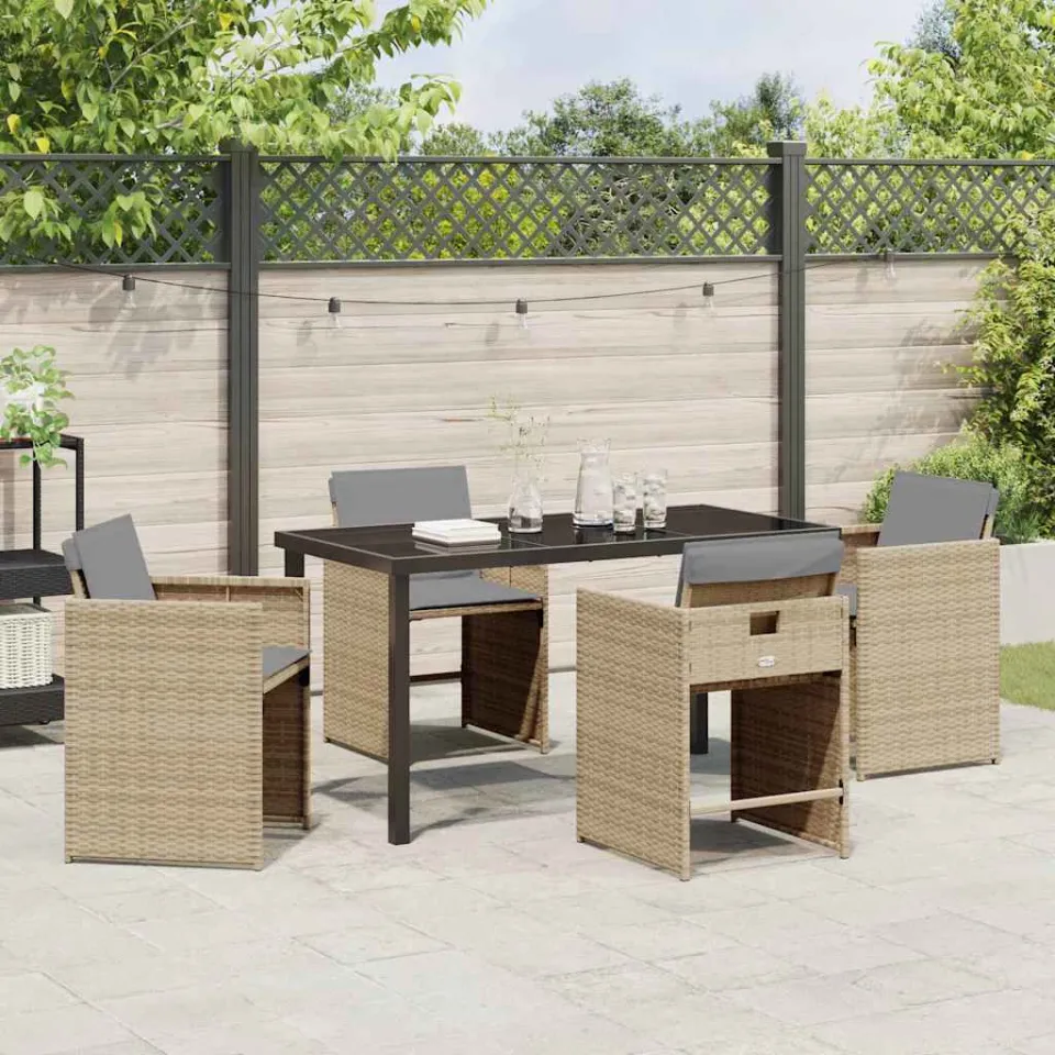 vidaXL Tuin eettafelset 5 st Beige poly rattan, foto 3