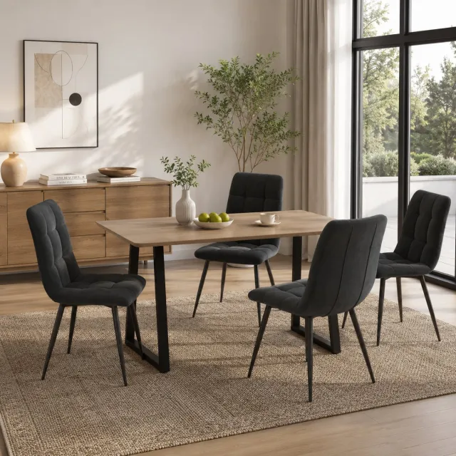 MEXUS Eetkamerstoelen - Set van 4 - Moderne met stof beklede keukenstoelen - Metalen Poten - Modern Design eetkamerstoel- voor Keuken, Eetkamer - Stoel - Fluweel - Grijs