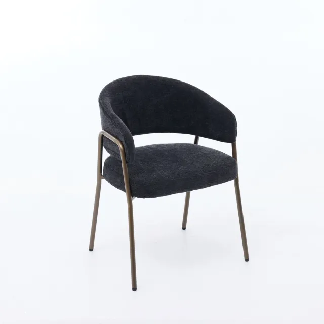 Merax Eetkamerstoel met Armleuningen - Chenille Stof - Gestoffeerde Stoel - Met Metalen Poten - Moderne Stoel voor Eetkamer en Keuken - Zwart
