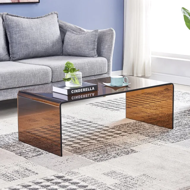 CHICFURN Salontafel 100 cm - Makkelijk afneembaar - Gebogen glas - Bruin