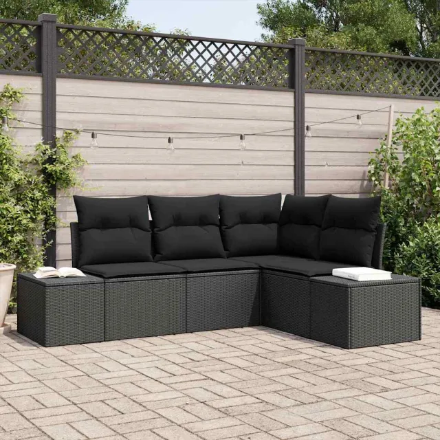 vidaXL Tuinbankenset 4 st Zwart poly rattan, foto 2
