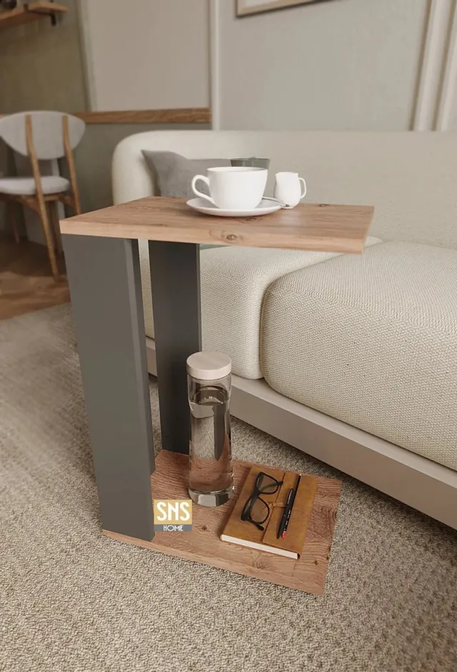 Intergas SNS Home, Wiel C Tafel, Banktafel, Bijzettafel, Nesttafel, Servicetafel - Grenen - Antraciet - 62 cm Pijnboom/antraciet