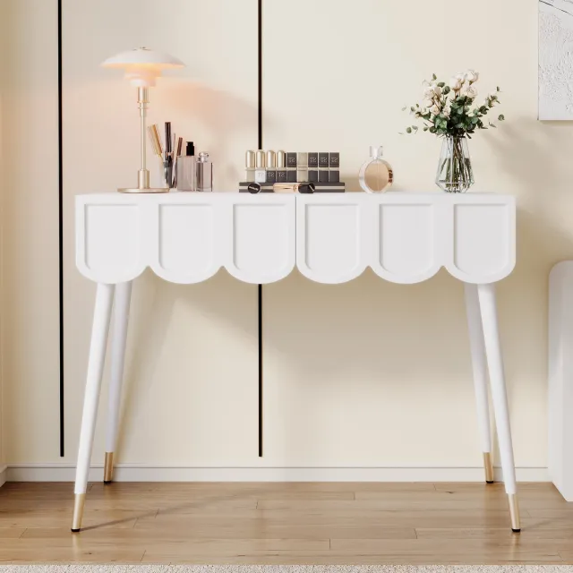 MEUNIQ Kaptafel met 2 lades en metalen poten, 100 x 40 x 76 cm, wit – make-uptafel en bureau voor de slaapkamer of het thuiskantoor