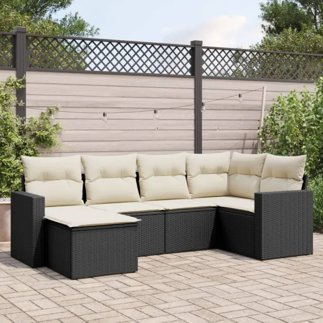 vidaXL 6-delige Loungeset met kussens poly rattan zwart, foto 2