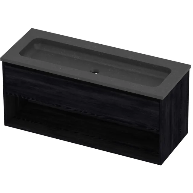 Proline Rollo Badmeubelset Hardsteen Elegant Centraal Schap 120x46x54 cm Blue Stone Black Oak Eiken
