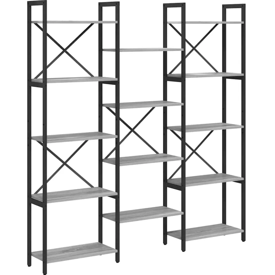 vidaXL Boekenkast 156 x 25 x 167 cm Bewerkt hout Grijs sonoma, foto 3