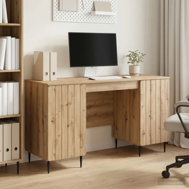 vidaXL Bureau Artisanaal eiken 142,5 x 50 x 75 cm Bewerkt hout Bruin