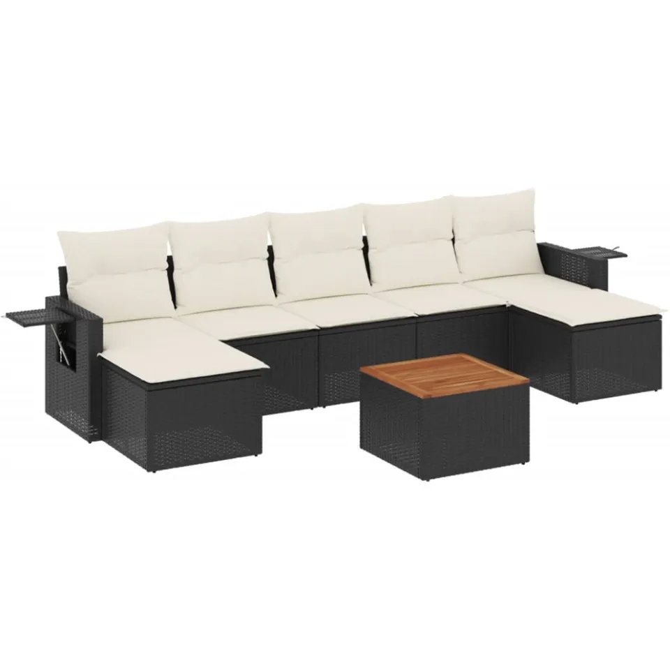 vidaXL 8-delige Loungeset met kussens poly rattan zwart, foto 3