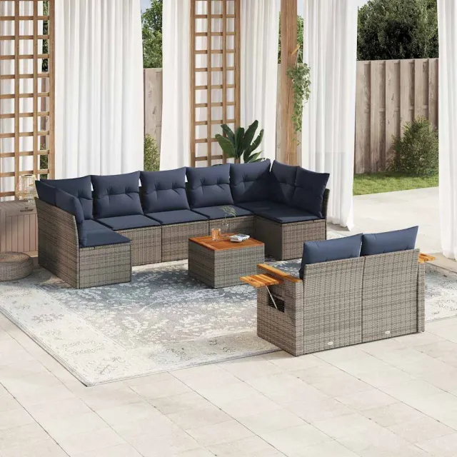 vidaXL 10-delige Loungeset met kussens poly rattan grijs, foto 2