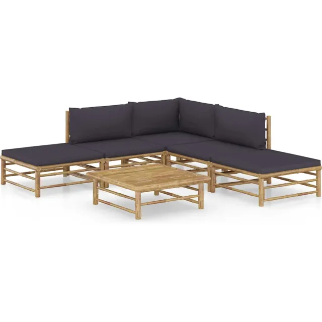 vidaXL 6-delige Loungeset met donkergrijze kussens bamboe Grijs