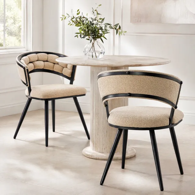 CHICFURN Eetkamerstoel - Gewatteerd - Metalen poten - Beige