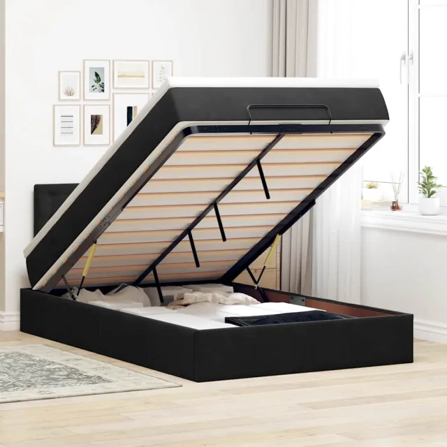 vidaXL Ottoman bed met matras en LED's 120x200cm fluweel zwart