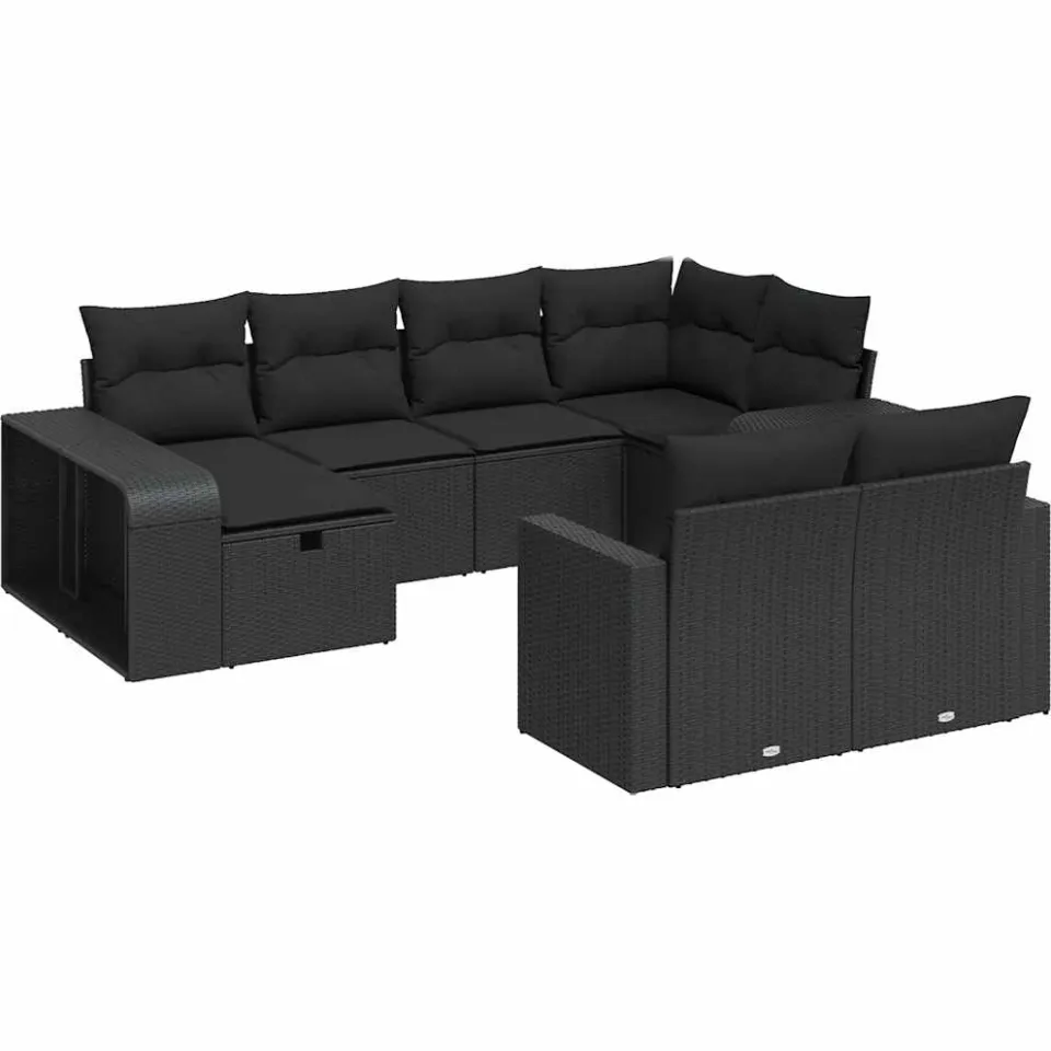vidaXL 10-delige Loungeset met kussens poly rattan zwart, foto 3