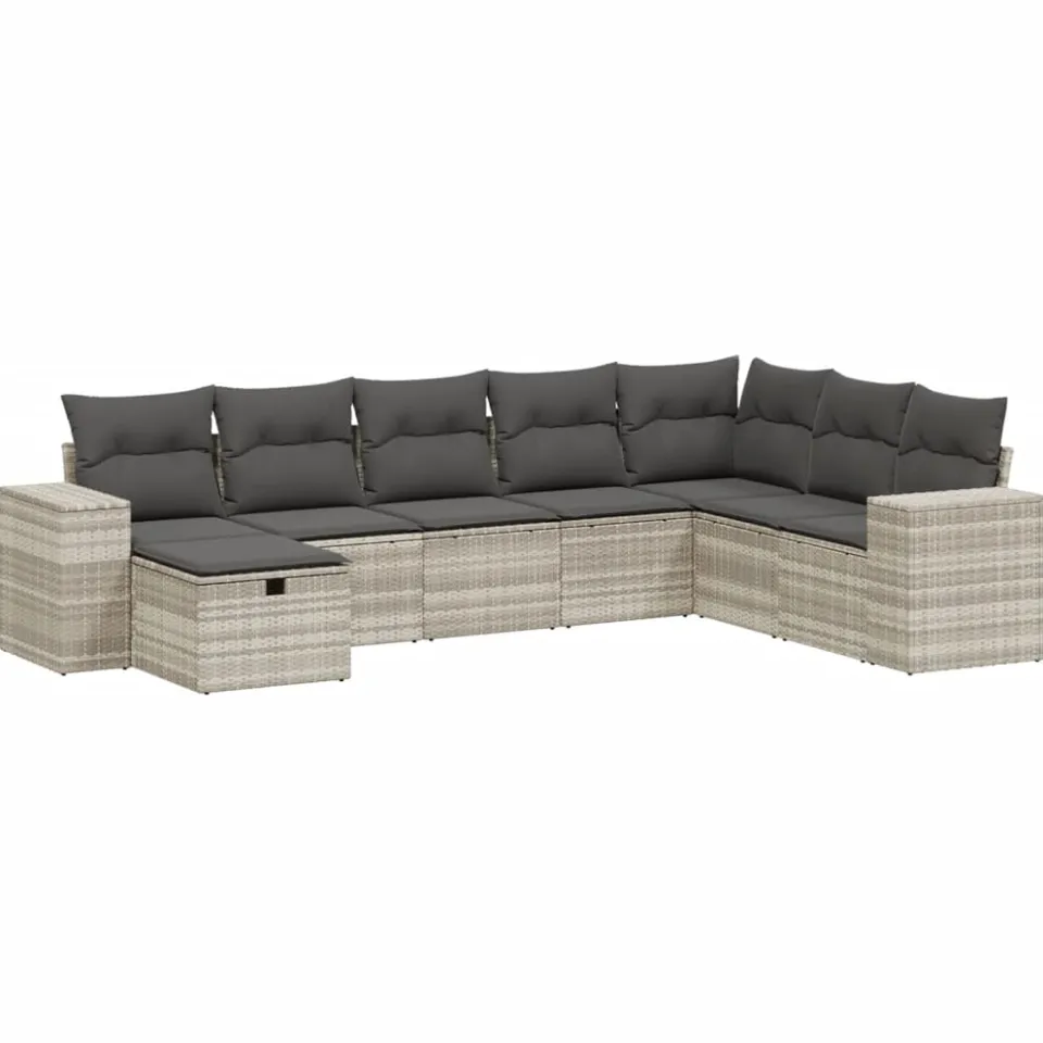 vidaXL 8-delige Loungeset met kussens poly rattan lichtgrijs grijs, foto 3