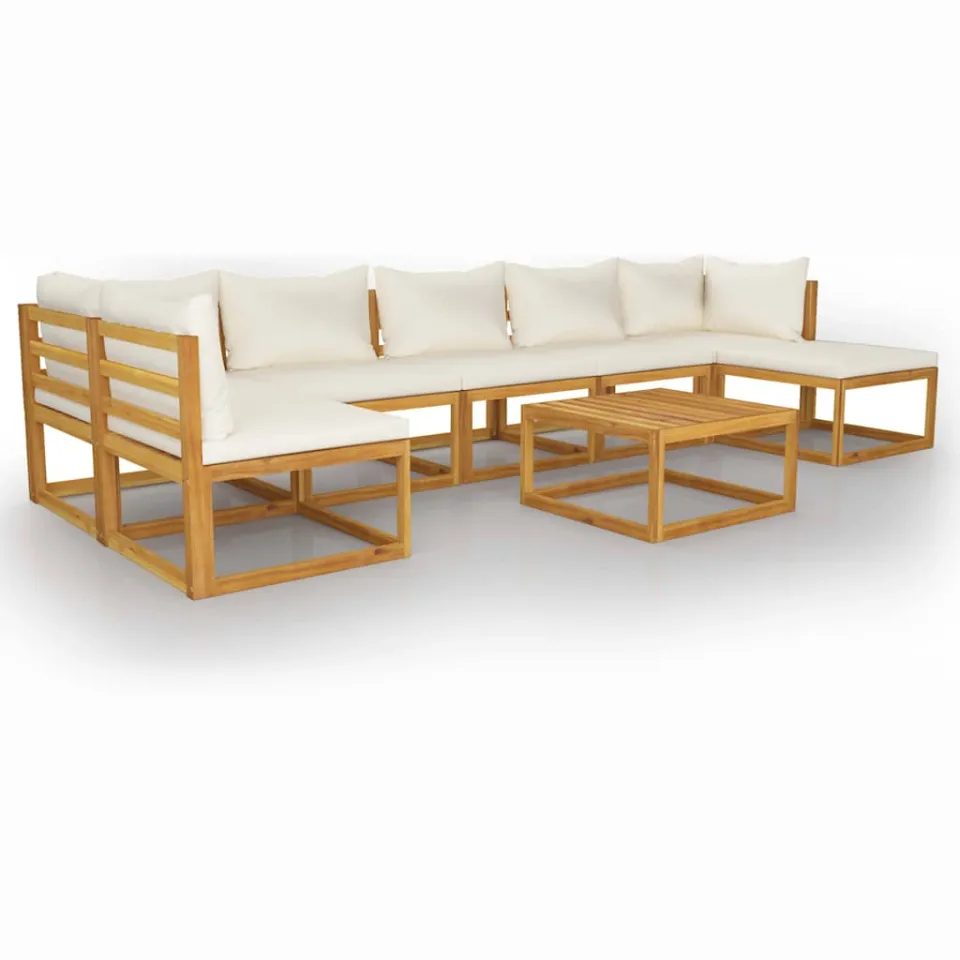 vidaXL 8-delige Loungeset met kussens massief acaciahout crème, foto 3