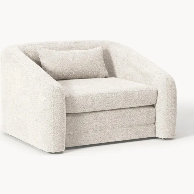 Westwing Collection Slaapfauteuil Eliot uit teddy-bouclé Wit
