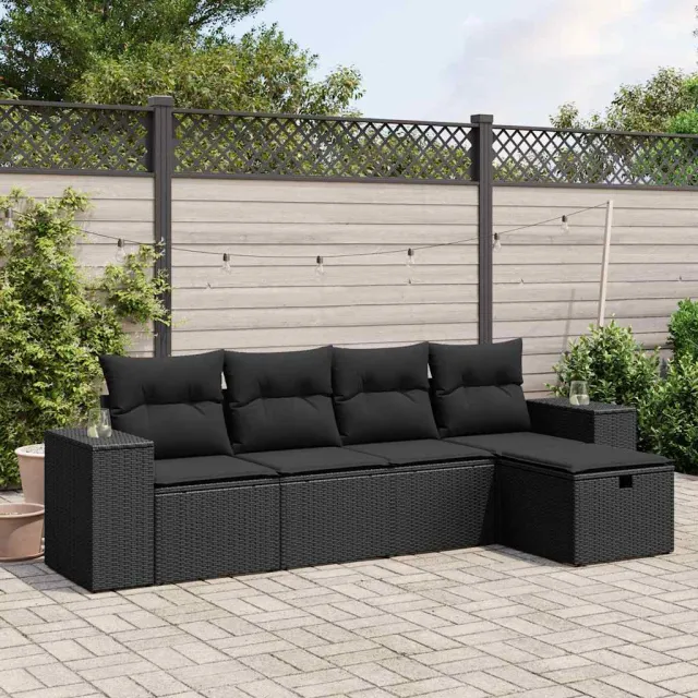 vidaXL 5-delige Loungeset met kussens poly rattan zwart, foto 2