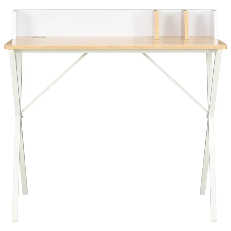 vidaXL Bureau 80x50x84 cm wit en natuurlijk, foto 2