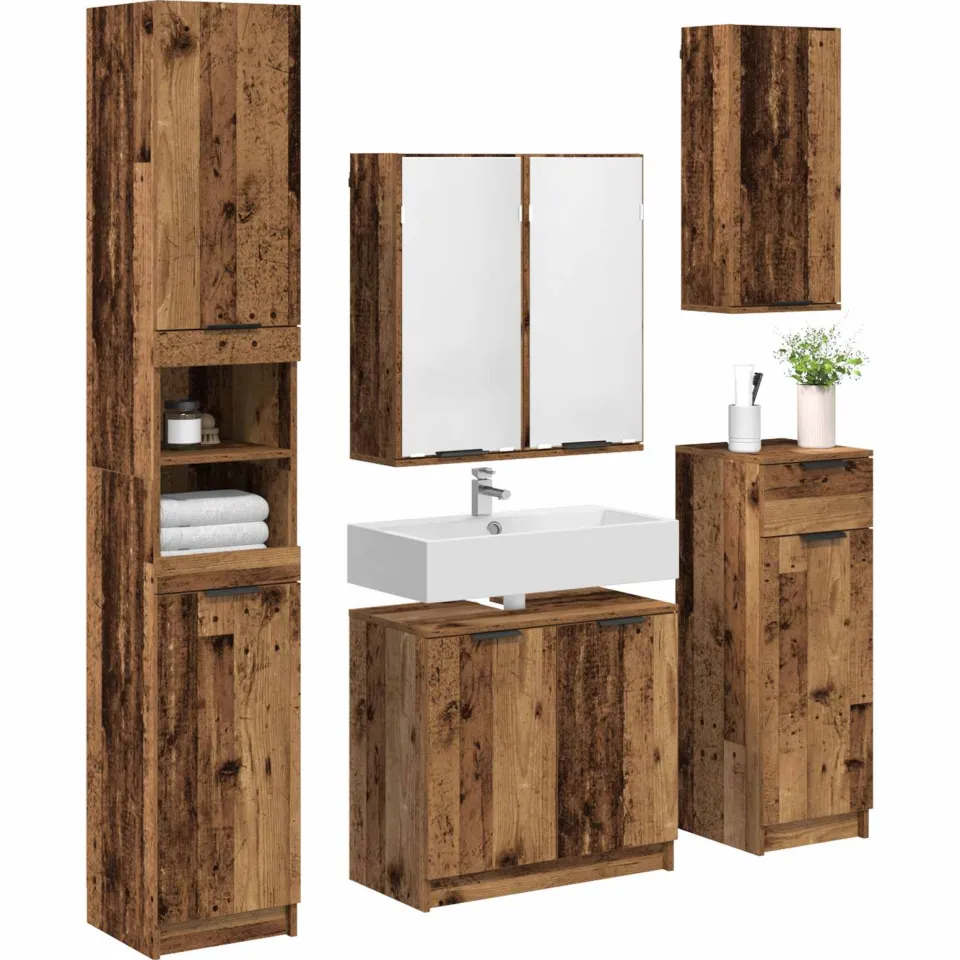 vidaXL Badkamermeubelset 5 st Oudhout 64,5 x 33,5 x 59 cm Bewerkt hout Bruin