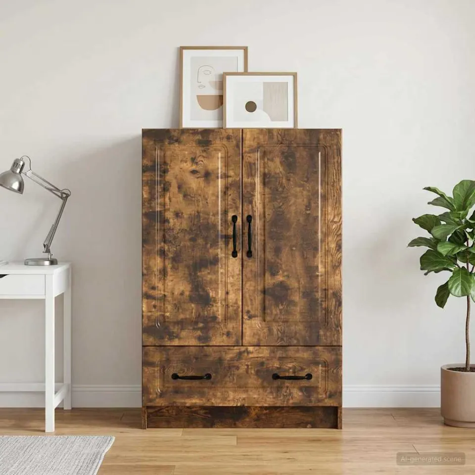 vidaXL Dressoir met lade Gerookt eiken 66 x 34,5 x 92 cm Bewerkt hout, foto 3