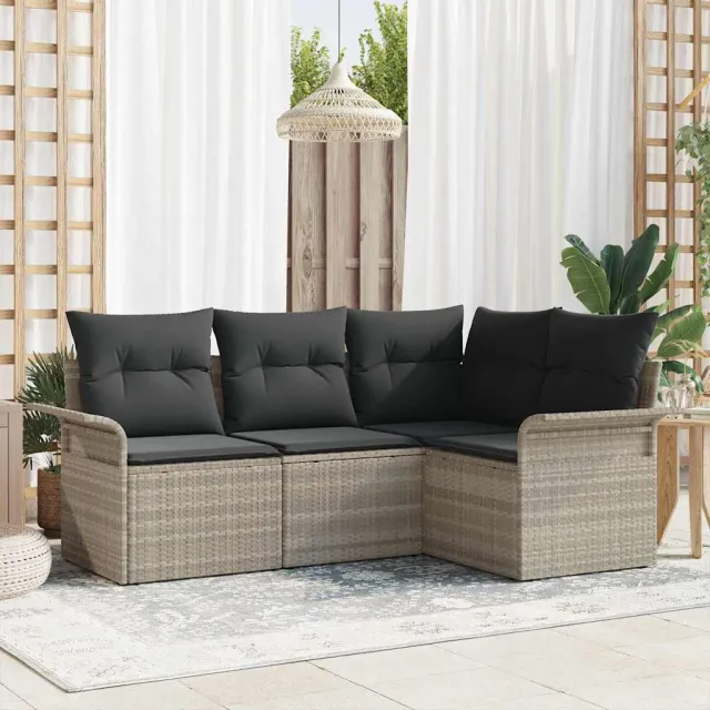 vidaXL Tuin Sofa Set 4 st Lichtgrijs poly rattan grijs, foto 2