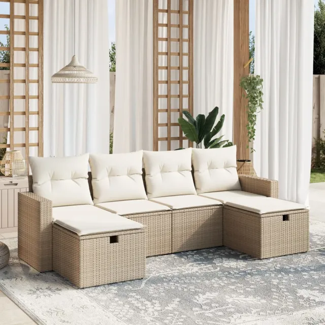 vidaXL 6-delige Loungeset met kussens poly rattan beige, foto 2