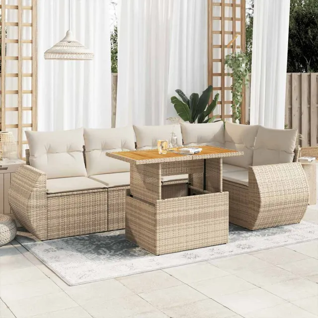 vidaXL 6-delige Loungeset met kussens poly rattan beige, foto 2