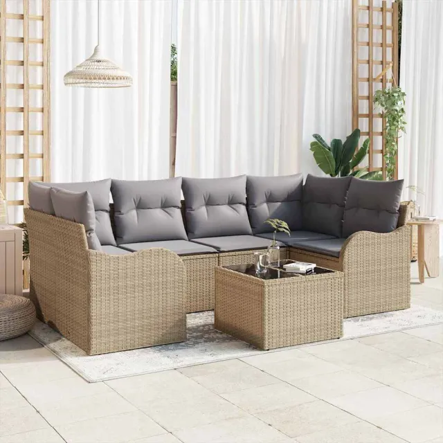 vidaXL Tuin Sofa Set 7 st 6-zits Beige poly rattan