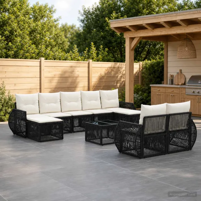 vidaXL Tuinbankenset 10 st Zwart en Cream Wit poly rattan, foto 2
