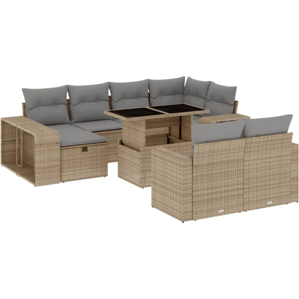 vidaXL 11-delige Tuinset met kussens poly rattan beige