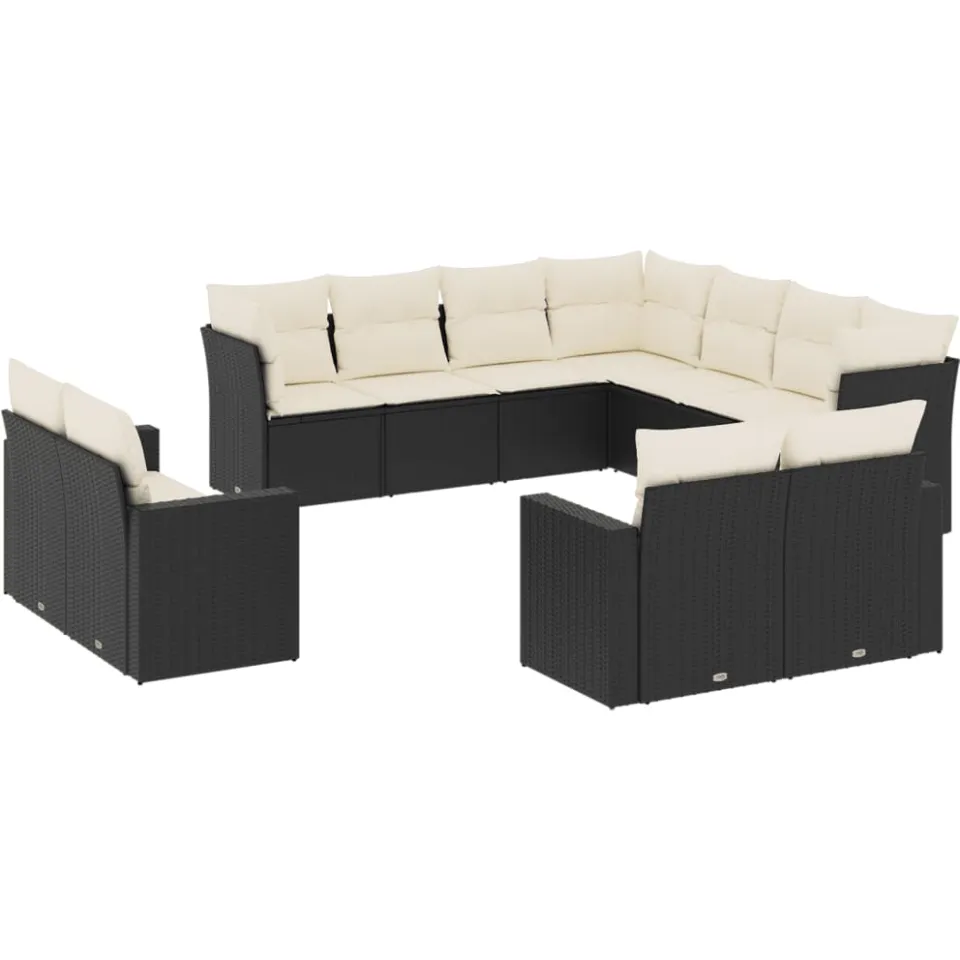 vidaXL 11-delige Loungeset met kussens poly rattan zwart