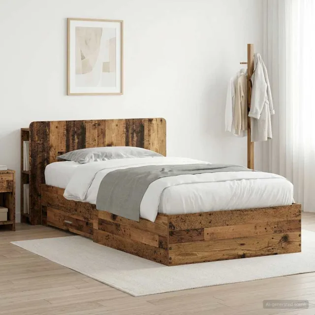 vidaXL Bedframe met opslag Oud hout 80 x 200 cm Bewerkt hout bruin