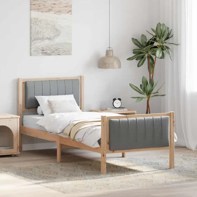 vidaXL Bedframe Bruin en lichtgrijs 75 x 190 cm Massief grenenhout