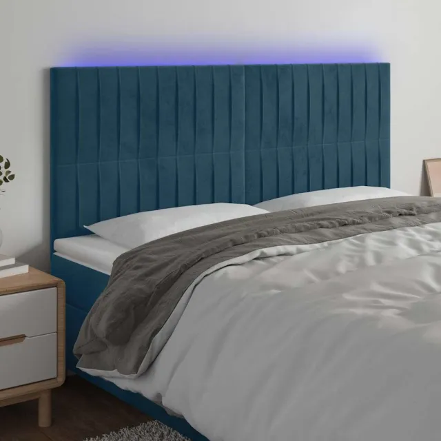 vidaXL Hoofdbord LED 160x5x118/128 cm fluweel donkerblauw