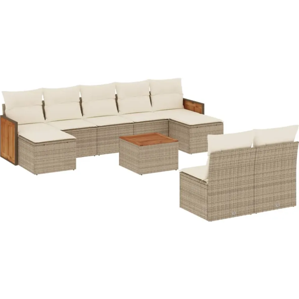 vidaXL 10-delige Loungeset met kussens poly rattan beige, foto 3