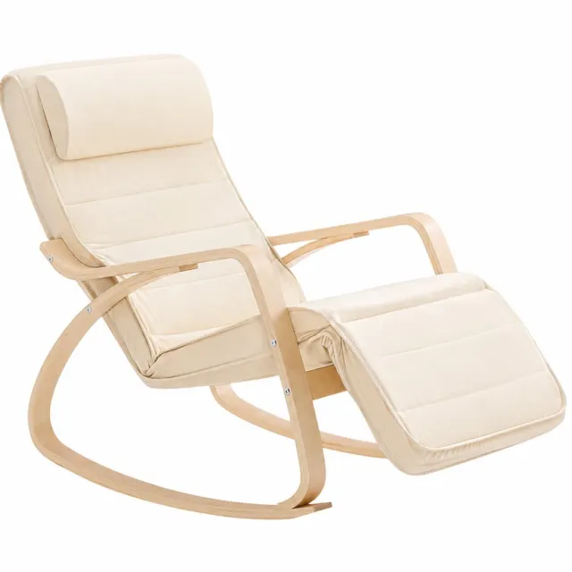 Sello! schommelstoel – relaxstoel – binnen – ergonomisch – verstelbaar voetengedeelte – soepel bewegen – vloerbescherming – beige