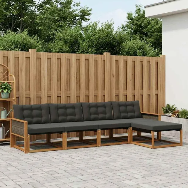 vidaXL Buiten bankenset 5 st 5-zits Naturel en Zwart