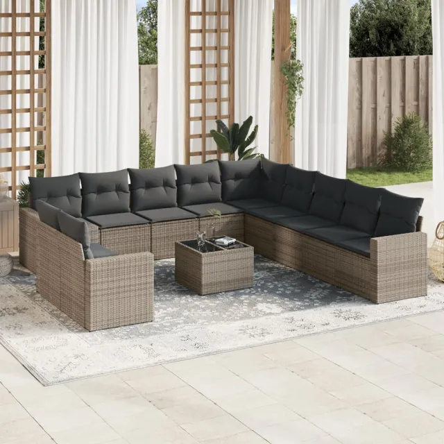 vidaXL 12-delige Loungeset met kussens poly rattan grijs, foto 2