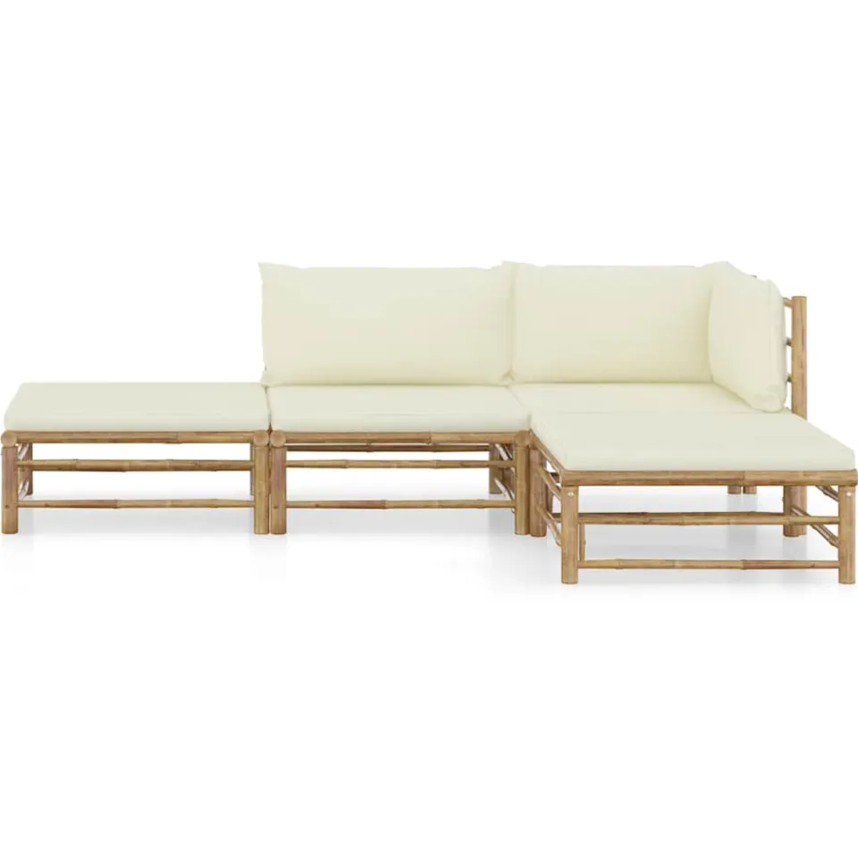vidaXL 4-delige Loungeset met crèmewitte kussens bamboe, foto 2