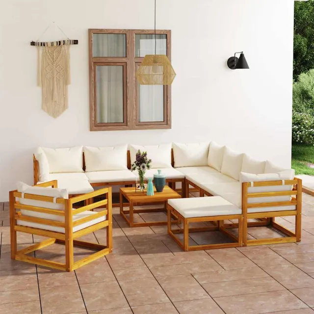 vidaXL 12-delige Loungeset met kussens massief acaciahout crème, foto 2
