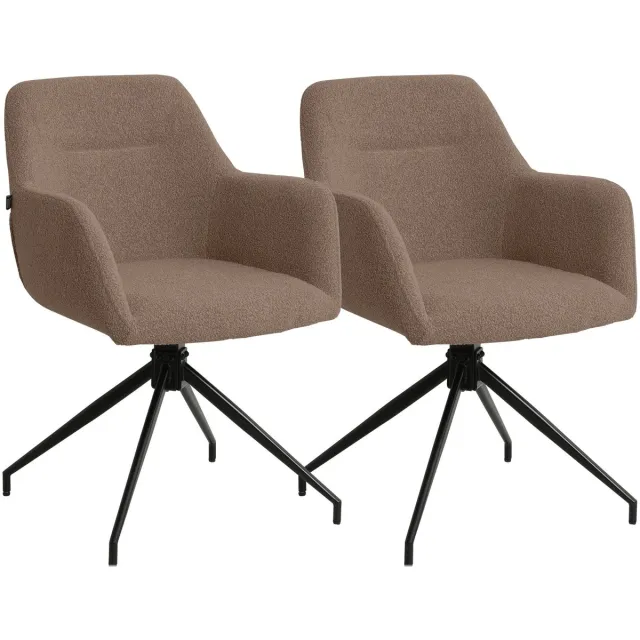 CLP Merlinda Set van 2 Eetkamerstoelen - Draaibaar 360° - Gestoffeerd met Armleuningen - Comfortabele Fauteuil - Teddy Stof/bruin
