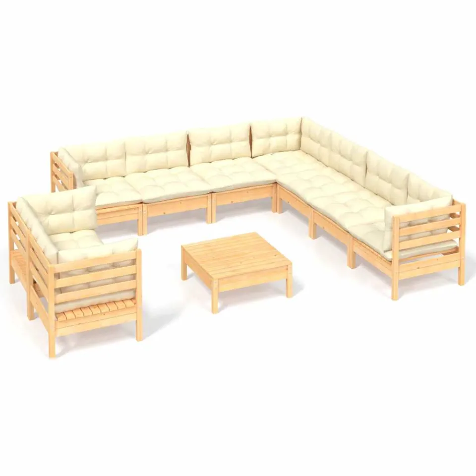 vidaXL 10-delige Loungeset met crèmekleurige kussens grenenhout