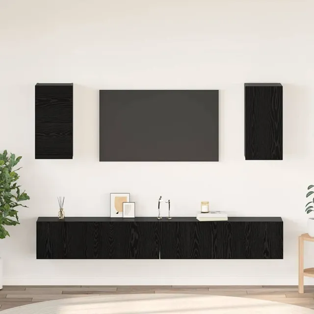 vidaXL Wand tv-kast 3 st Zwart Eiken Bewerkt hout, foto 2