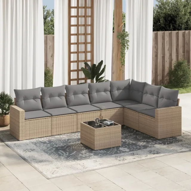 vidaXL 8-delige Loungeset met kussens poly rattan beige, foto 2