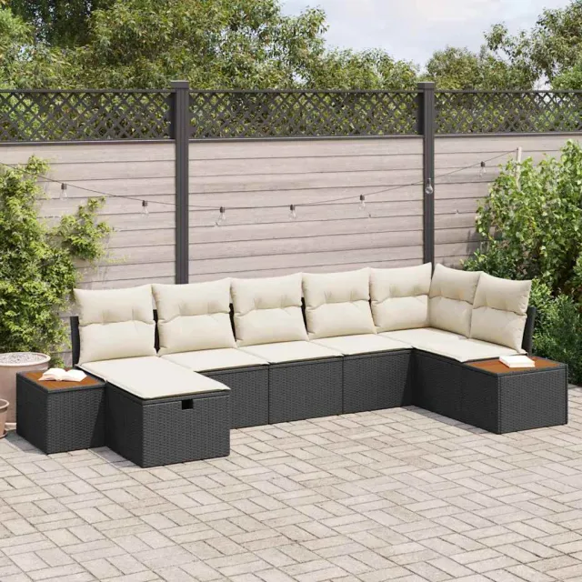 vidaXL Tuin Sofa Set met kussen 7 pcs Zwart Poly riet, foto 2