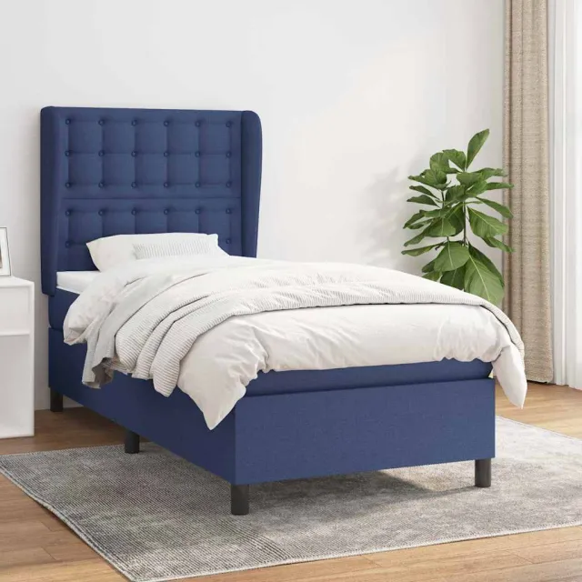vidaXL Boxspring met matras stof blauw 90x190 cm