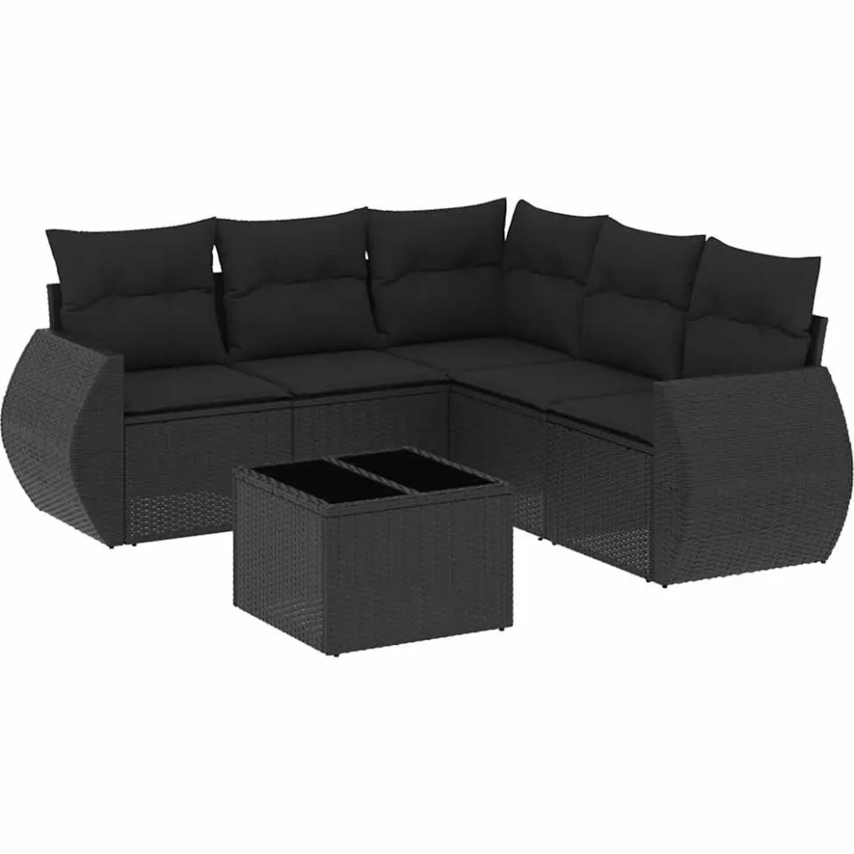 vidaXL 6-delige Loungeset met kussens poly rattan zwart