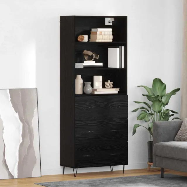 vidaXL Hoge kast 2 st Zwart Eiken 69,5 x 34 x 180 cm